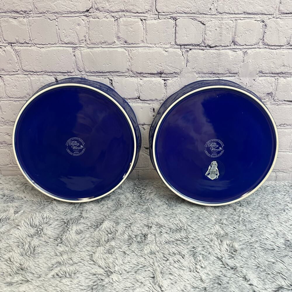 The Pioneer Woman Celia 9" Pie Pan Floral Cobalt Blue Set of 2 Baking Country - Picture 4 of 5